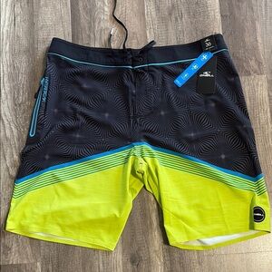 O'Neill Blue and Yellow Board Shorts with Modern Design
